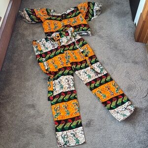 Kavazi African Print Two Piece Set SIZE XL Ankara Top Pants Puff Sleeve Matching